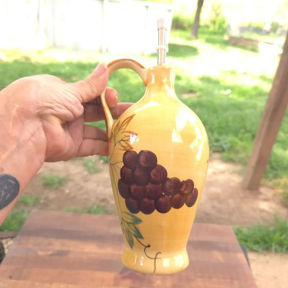 Vintage Ceramic Olive Oil Decanter Grape Cruet Bottle Pourer 9.5 Inch